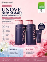 UNOVE Deep Damage Repair Shampoo Duo Set (Sweet Breeze & Rosy Aura) + Hair Mask Treatment | 2 x 500ml + 40ml