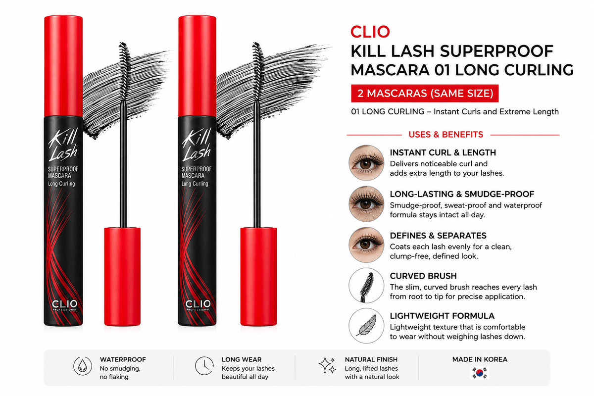 CLIO Kill Lash Superproof Mascara 01 Long Curling – 1+1 Set
