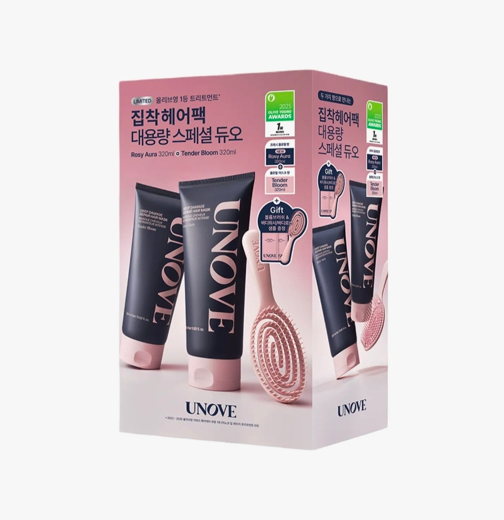 UNOVE Deep Damage Repair Hair Mask Special Duo Set 320ml + 320ml | Rosy Aura & Tender Bloom