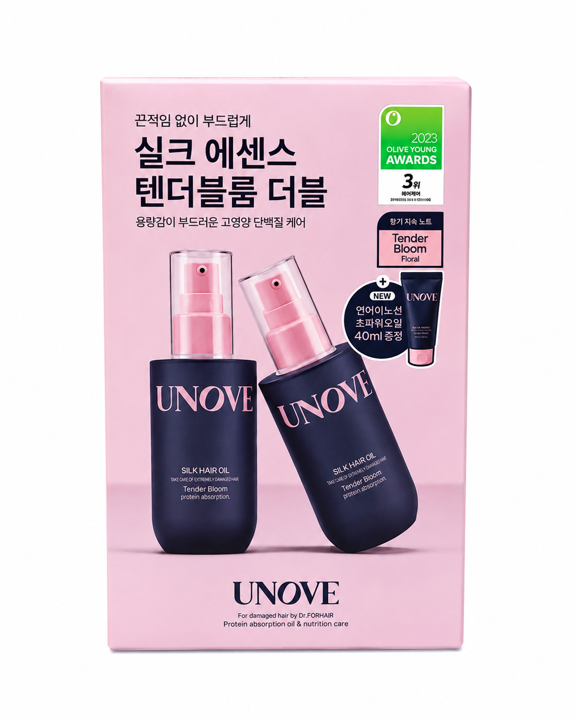 UNOVE Silk Hair Oil Essence Tender Bloom Set 70mL × 2 + FREE Deep Damage Repair Hair Mask 40mL
