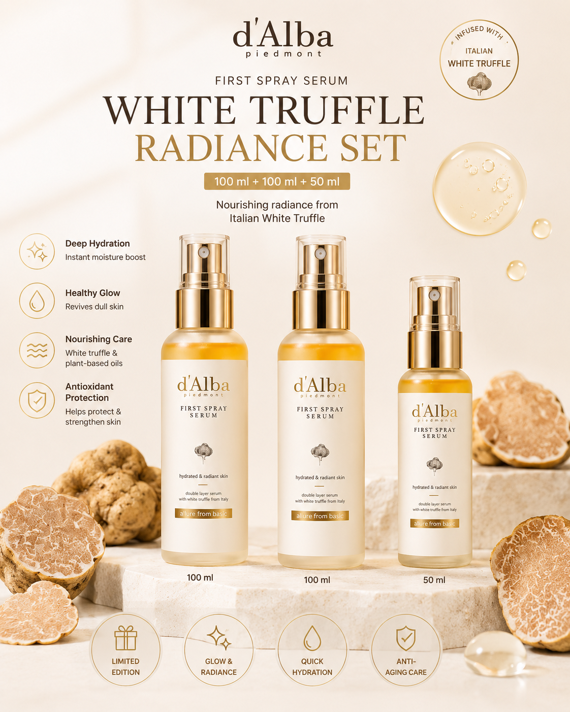 d’Alba First Spray Serum Set – 100ml + 100ml + 50ml